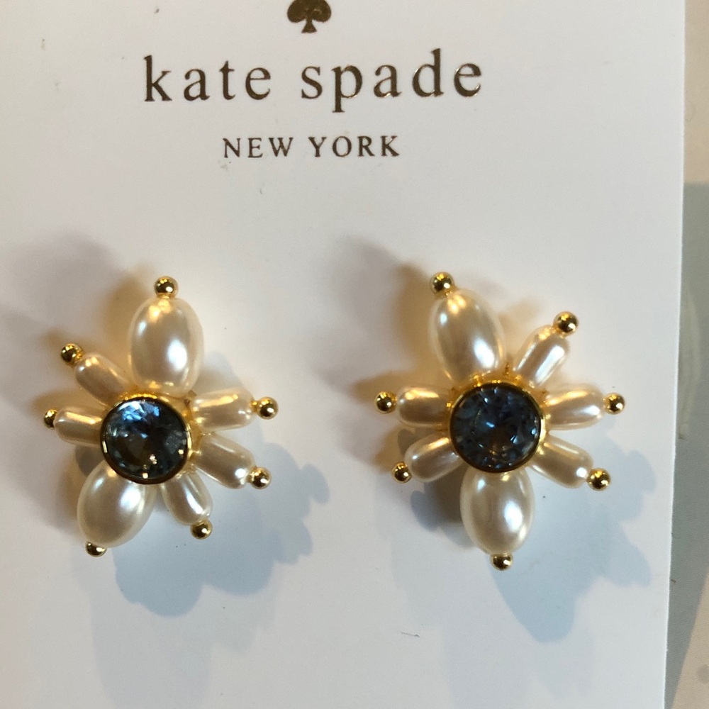 Authentic New on card kate spade faux pearls with blue crystal earrings.